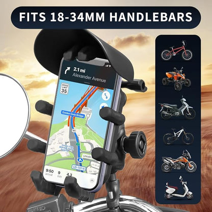 Motorcycle Phone Mount Holder - Sun Proof&Rain Proof&Vibration Proof&Anti Theft Phone Metal Stand is Suitable for Installing 4.7-7 Inch Phones On Motorcycles Bicycles Scooters and ATV Stands