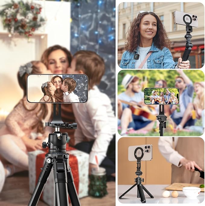 elitehood Aluminum Magsafe Tripod Phone Mount, Compact Phone Holder for Tripod with Arca Swiss Quick Release Plate & 1/4" Screw Adapter, Magnetic iPhone Mount Accessories Fit iPhone 16 15 14 13 Series
