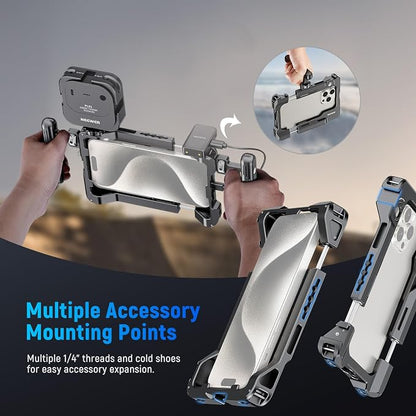 NEEWER Universal Smartphone Video Rig with Handles 67mm Filter Adapter Anti Drop Cold Shoe Compatible with DJI Mic iPhone Samsung Galaxy Android, Phone Cage Stabilizer for Video Recording, PA017