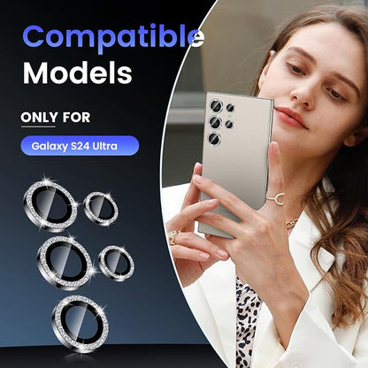 Tensea (3+2PCS for Samsung Galaxy S24 Ultra 5G Camera Lens Protector, 9H Tempered Glass Camera Cover Screen Protector Metal Individual Ring for S24 Ultra 5G 2024 [Installation Tray][Case Friendly]