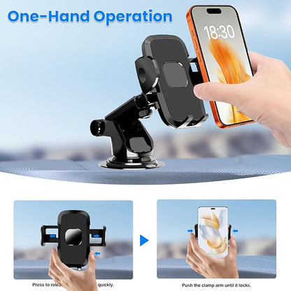 Car Phone Holder [2026 Updated Suction Cup] Long Arm 360°Rotation Phone Mount for Car Windshield Compatible with iPhone 17 Pro Max and Most Smartphones (Black)