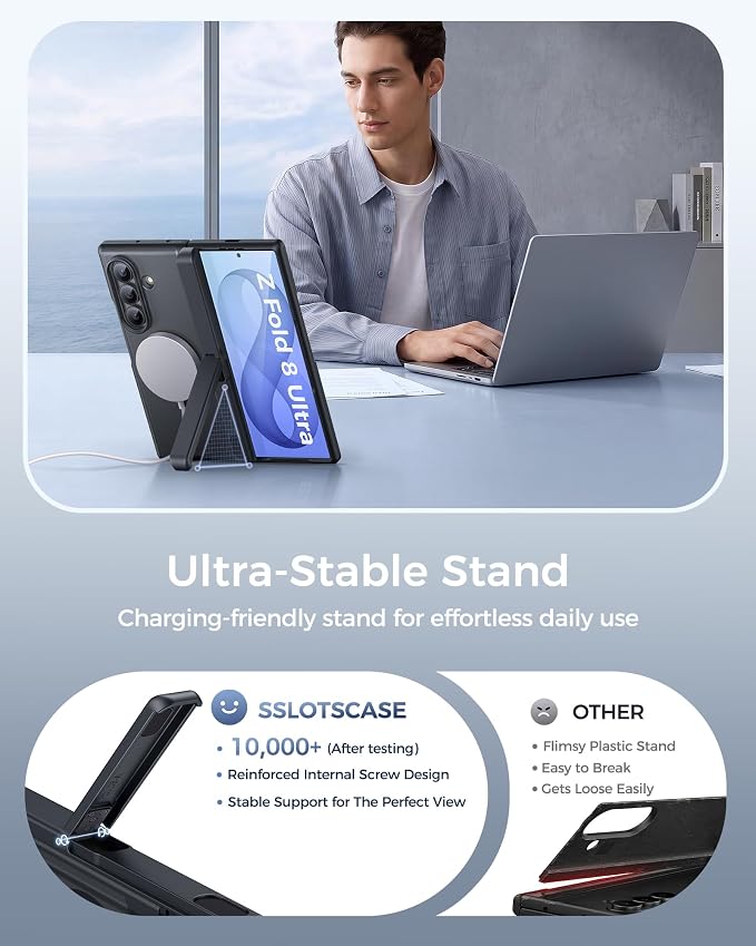 SSLOTSCASE Magnetic Slim for Samsung Z Fold 8 Ultra Case with Stand, Black | Compatible with MagSafe, Hidden Kickstand, Hinge Protection, HD Screen Protector, Rugged Silicone Men Women Phone Cover 2026