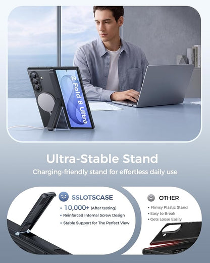 SSLOTSCASE Magnetic Slim for Samsung Z Fold 8 Ultra Case with Stand, Black | Compatible with MagSafe, Hidden Kickstand, Hinge Protection, HD Screen Protector, Rugged Silicone Men Women Phone Cover 2026