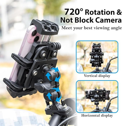 EMERK Motorcycle Phone Mount - Anti-Shake Phone Holder with Vibration Dampener Fits 4.7''-7.2'' Smartphones, Adjustable Heavy-Duty Handlebar Mount for Bike Bicycle Scooter ATV (0.5''-1.3'' Handlebars)