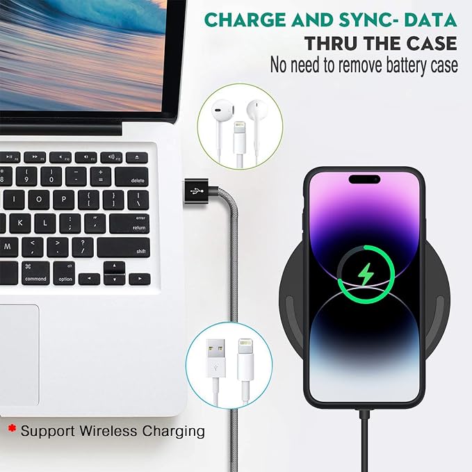 Wireless Charging Case for iPhone 14 Pro Max, 12000mAh High Capacity Portable Rechargeable Battery Case Qi Wireless Charging with iPhone 14 Pro Max (6.7 inch) Extended Battery Charger Cover (Black)