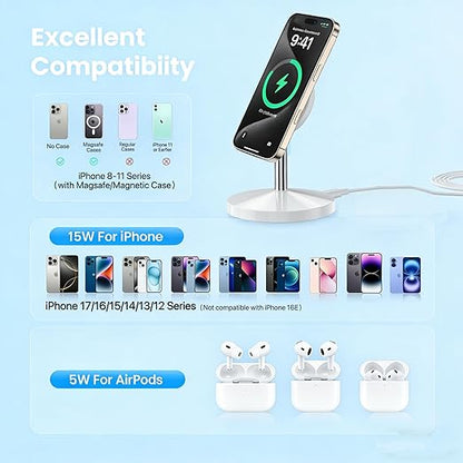 Magnetic Wireless Mag Safe Charger iPhone Stand,Magnet Wireless iPhone Charger Stand 6FT Fast Mag-Safe Charging Station Pad for Apple iPhone 16 Pro Max/16/16 Plus/15 Pro Max/14/13/12,AirPods Pro 2/3/4