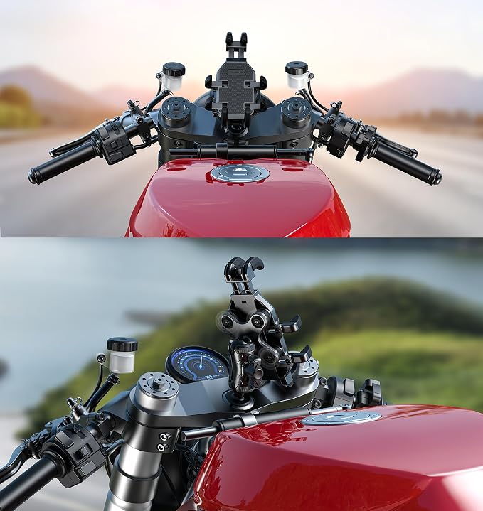 VAZESWIN Motorcycle Fork Stem Phone Mount [Vibration Dampener] [Anti-Shake] One-Handed Operation Motorcycle Cell Phone Holder, Fit 12mm-25.4mm Diameter Fork Stem Tube, for 5.4"-7.2" Smartphone
