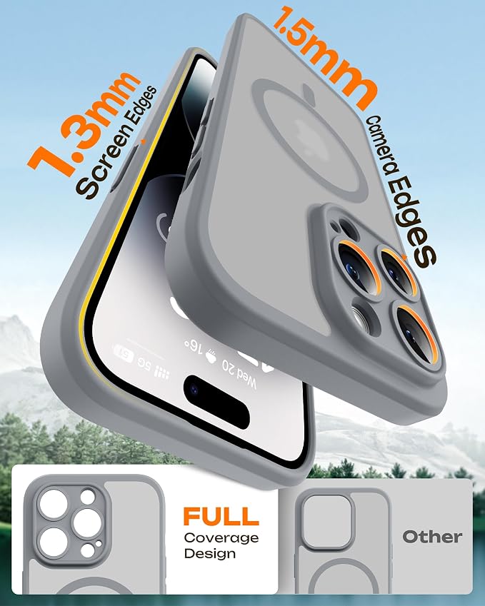 TOCOL for Phone 14 Pro Case, Compatible with Magsafe Charger, Full Camera Protection, Drop Protection, Translucent Matte Phone Case for iPhone 14 Pro 6.1 inch (Gray)