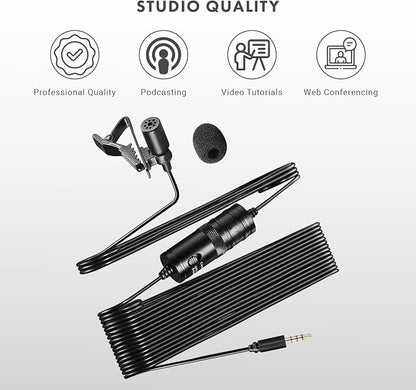 Movo LV1-USB Lavalier Microphone for Camera, Lapel for iPhone and Android Smartphones, Body Lav Mic, Clip On Microphone for 3.5mm, Shirt Lapel Mic for Phone, GoPro, Interview, Computer, PC
