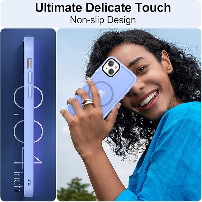 MOCCA Strong Magnetic for iPhone 13 Case, [Compatible with Magsafe][Screen Protector+Camera Lens Protector] Translucent Matte Back Slim Shockproof Case for iPhone 13 Phone Case 6.1", Blue