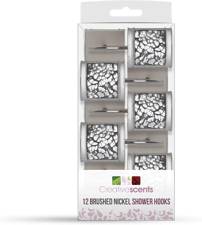 Creative Scents Crackled Glass Silver Shower Curtain Hooks Decorative - Set of 12 Shower Curtain Rings for Bathroom Shower Rod - Elegant Crackled Glass Shower Curtain Hooks