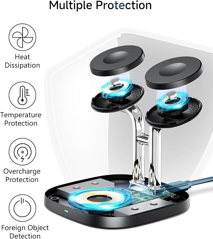 Dual Watch Charger with Fast Charging for Apple Watch, SwanScout 704A, 3-in-1 Wireless Charging Station Stand for Apple Watch Ultra 3/11/10, Wireless Charger Dock for AirPods Pro 3/4 (Black & Silver)