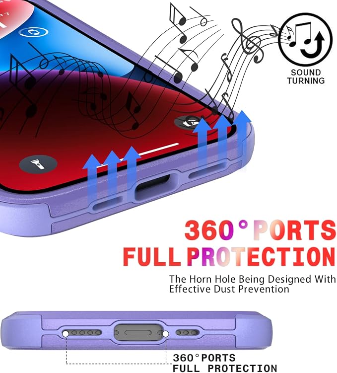 Diverbox for iPhone 14 Case [Shockproof] [Dropproof] [Tempered Glass Screen + Camera Lens Protector],Heavy Duty Protection Phone Case Cover for Apple iPhone 14 (Purple)
