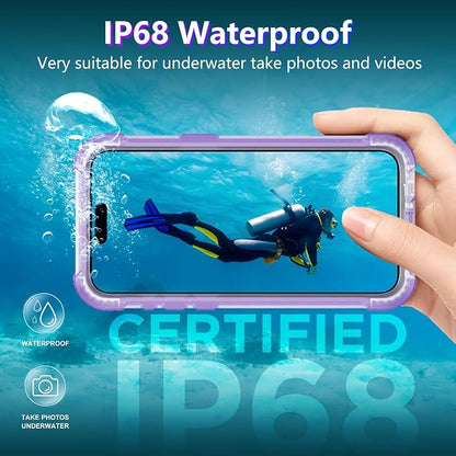 Temdan Magnetic for iPhone 15 Pro Case Waterproof,[Built-in Screen & Camera Protector][Full Body Shockproof][IP68 Underwater][Dustproof] Shockproof Phone Case for iPhone 15 Pro 6.1"-Purple