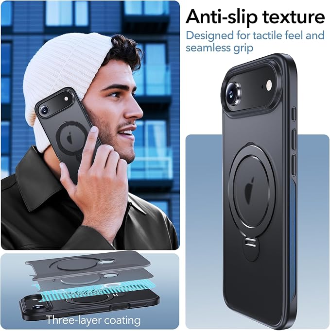Anqrp 360° All-in-ONE Stand Case for iPhone 17 Air Case with Rotatable Magnetic Kickstand Ring Holder, Compatible with Mag-Safe, MIL-Grade Shockproof iPhone 17 Air Phone Case Cover 6.5", Black