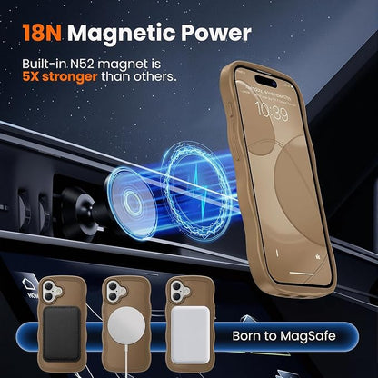 for iPhone 17 Case Cute Brown,Fits MagSafe,Matte Skin Feeling Back,Curly Wave Edge,Slim & Durable & Stylish,Cover Military-Grade Protection