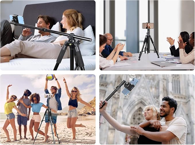 Elitehood iPhone Tripod for Overhead Video Recording [Heavy Duty & Ultra-Stable], 25in Horizontal Long Extendable Boom, 360° Rotation iPhone Tripod Stand with Remote, Vertical 71" Tall Phone Stand