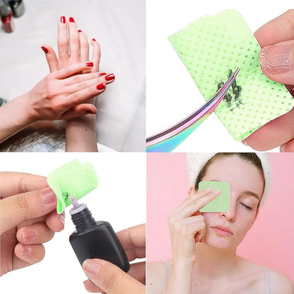 1200PCS Lint Free Nail Wipes Lint Free Wipes, Glue Wipes for Eyelash Extension, Glue Cleaning Wipe Lint Free Non Lint Nail Wipes, Soft Gel Nail Polish Remover Pads Wipes for Lash Extensions (Green)