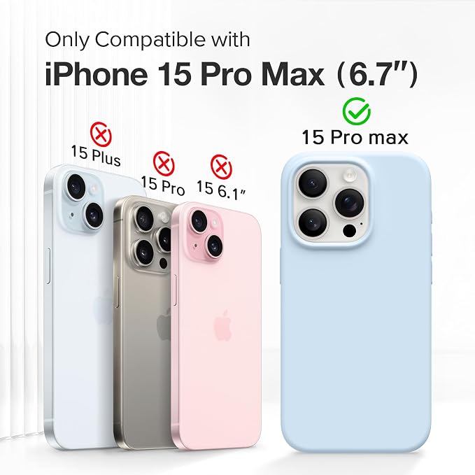GONEZ for iPhone 15 Pro Max Case Silicone, Compatible with Magsafe, Camera Protector + Screen Protector, Soft Anti-Scratch Microfiber Lining, Liquid Silicone Shockproof Phone Cover, Blue