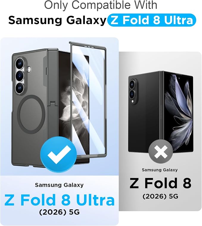 for Samsung Galaxy Z Fold 8 Ultra Case,[Compatible with MagSafe][Built-in HD Screen Protector & Kickstand][Hinge Protection] Translucent Matte Shockproof Phone Case for Z Fold 8 Ultra,Gray
