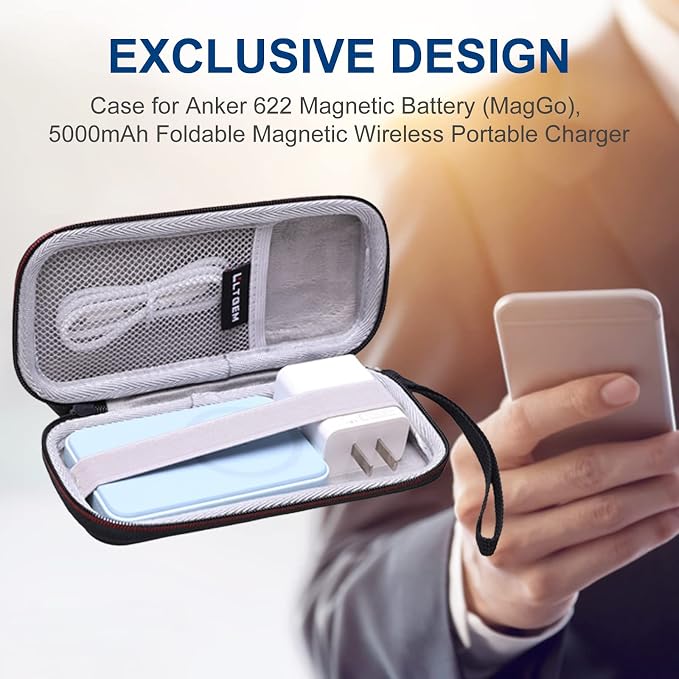 LTGEM EVA Case for Compatible with Anker 622 623Magnetic Battery and Apple MagSafe Battery Pack, Power Bank Storage Holder for Anker and iPhone USB C Charger