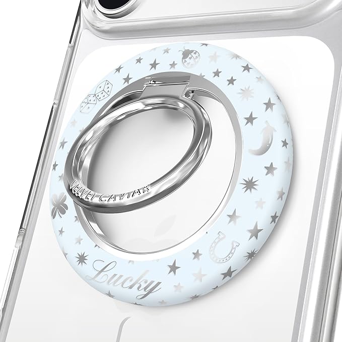 VELVET CAVIAR Compatible with MagSafe Phone Grip 2.0 | Cute Magnetic Ring Holder | Finger Loop Kickstand | Pop On Accessory for iPhone 17, 16, 15, 14, 13, 12 | Lucky Girl Holo