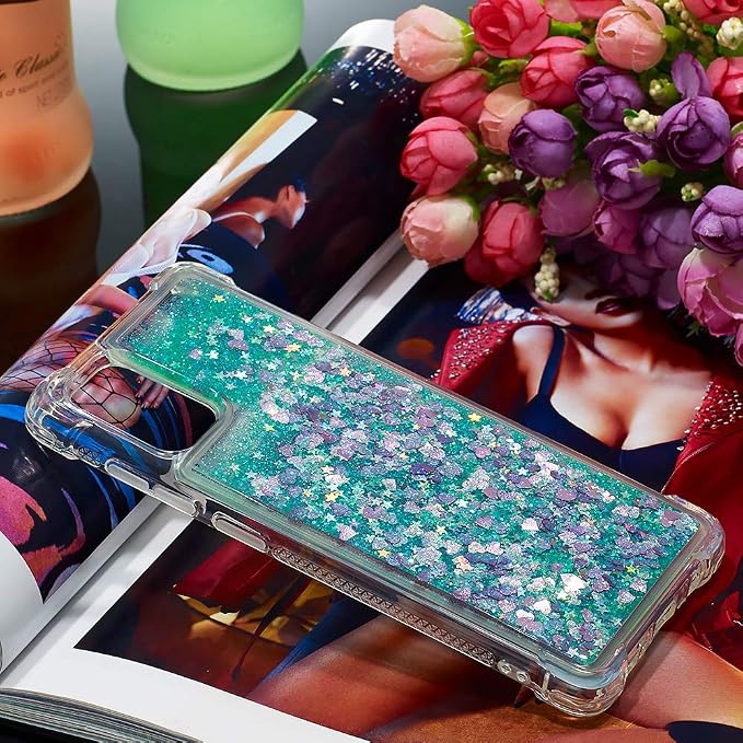 Bling Liquid Case für Galaxy A71 Silicone, Glitter Protection Case Bumper Glitter Floating Liquid Phone Cover Soft TPU Back Case Sparkle Sleeves Resistant Compatible with Samsung Galaxy A71, Green