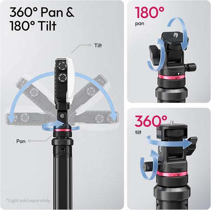 ULANZI MT-80 Aluminum Tripod Stand, 7FT Extendable Camera Phone Tripod for Travel, Auto Pop-Up, 1/4" Screw, 360 Ball Head Portable Photo Video Light Stand for DSLR Camera, Ring Light, Video Rig