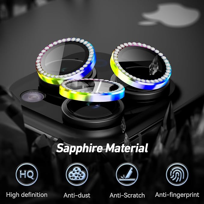 Jeluse Camera Lens Protector for iPhone 17 Pro Max/17 Pro/16 Pro Max/16 Pro/15 Pro Max/15 Pro/14 Pro Max/14 Pro, 9H Tempered Glass Screen Protector Cover Alignment Kit Metal Individual Ring