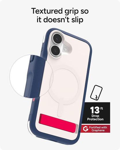 ZAGG Sedona Snap Case with Kickstand for iPhone 17 - Red Light & Blue, Drop Protection (13ft/4m), Multi-Layer Protection, with Camera Button, MagSafe Phone Case with Impact-Absorbing Bumpers