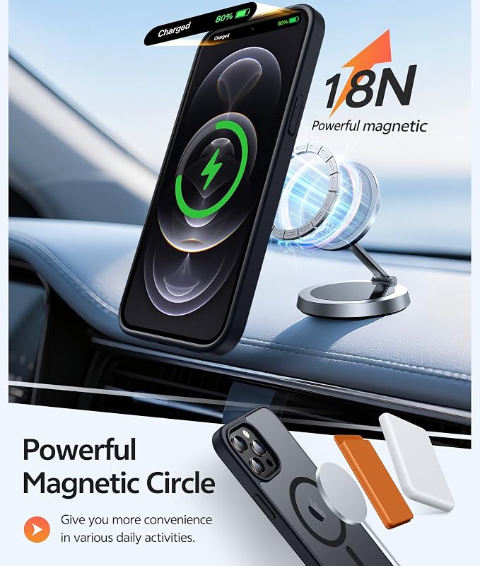 FNTCASE for iPhone 12 Pro Max Case: [Compatible with Magsafe] Translucent Matte Magnetic Phone Cover - Military Grade Drop Protection Shockproof Protective Cases - Black