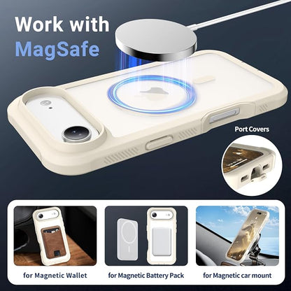 jaroco Magnetic for iPhone Air Case, [Compatible with MagSafe][Military Grade Drop Protection][Heavy Duty Protection][Non-Slip][Shockproof] 2-Layer Durable Bumper Phone Case 6.5''-Antique White