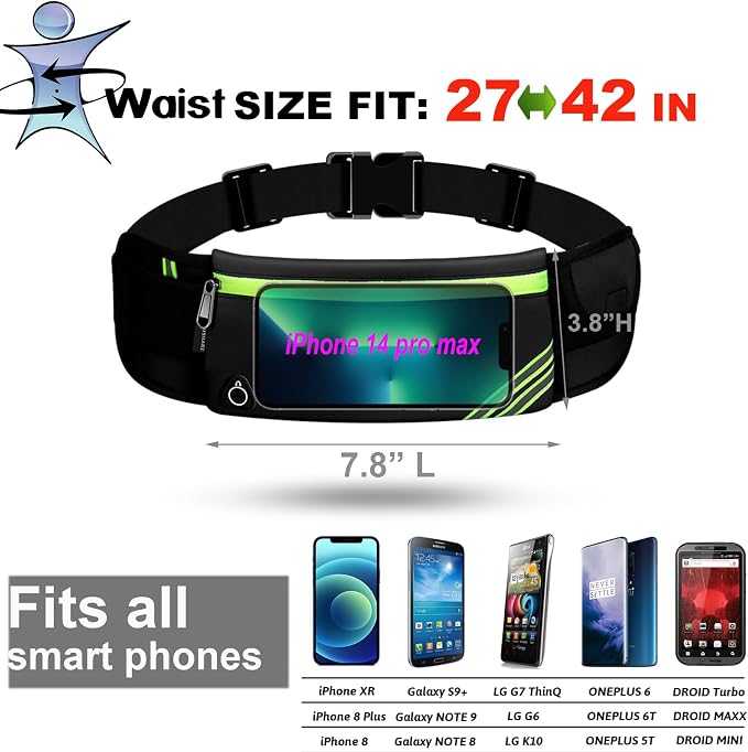 USHAKE Running Belt with Bounce-Free Pouch for iPhone and Samsung Galaxy - Ideal for Running, Walking, Cycling, and Gym Workouts