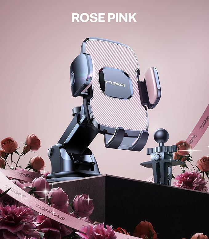 TORRAS Pink Phone Holders for Your Car【Ultra-Durable & Strongest Suction】, Universal Car Phone Holder Mount Truck Cradle Stand for Dashboard Windshield Vent, Pink Car Accessories