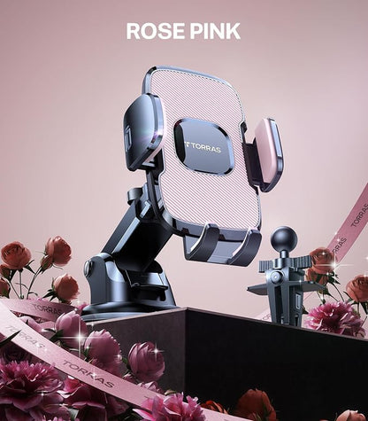 TORRAS Pink Phone Holders for Your Car【Ultra-Durable & Strongest Suction】, Universal Car Phone Holder Mount Truck Cradle Stand for Dashboard Windshield Vent, Pink Car Accessories