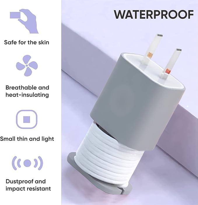 2 in 1 Silicone Charger Protector with Cord Wrap, iPhone Silicone Power Adapter Case, Snapback Charger Winder, Compatible with 18W/20W (2P-WG)