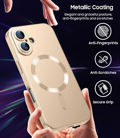Magnetic for iPhone 17 Case [Compatible with MagSafe][Built-in Camera Lens Protector] Slim Thin Soft Silicone Bumper Shockproof Metallic Luster Phone Case (Gold)