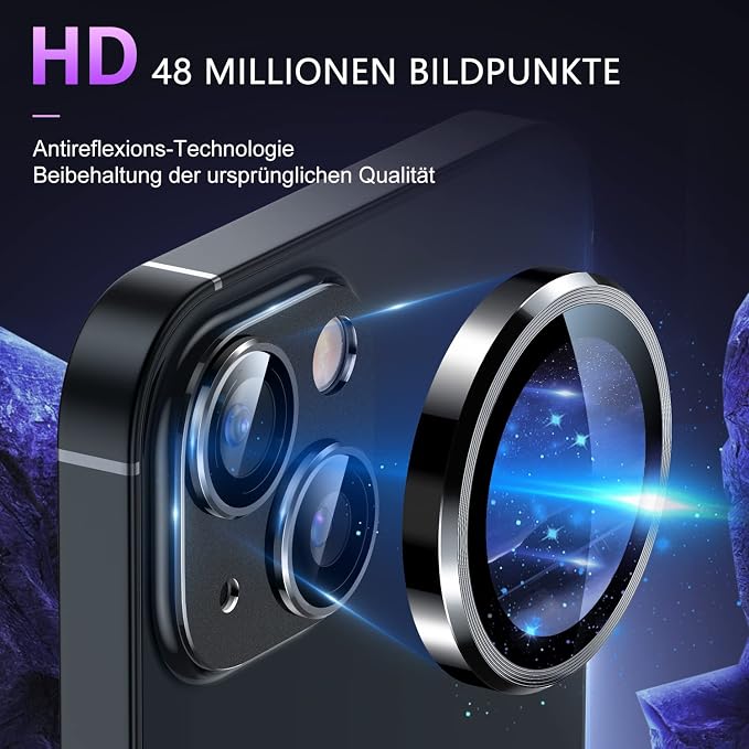 Uyiton for iPhone 14 /iPhone 14 Plus Camera Lens Protector, [Not for iPhone 14 Pro/14 Pro Max][Drop Protection] 9H Tempered Glass Camera Cover Screen Metal Ring Case Friendly Scratch Resistant - Black