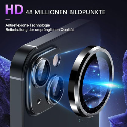 Uyiton for iPhone 14 /iPhone 14 Plus Camera Lens Protector, [Not for iPhone 14 Pro/14 Pro Max][Drop Protection] 9H Tempered Glass Camera Cover Screen Metal Ring Case Friendly Scratch Resistant - Black