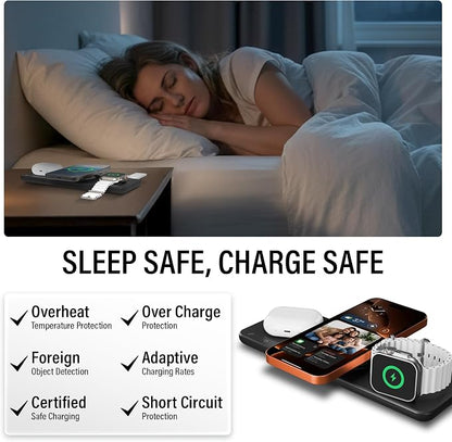 Nimble Podium 3-in-1 Wireless Charging Station for Apple, Qi2-Certified 15W Magsafe Charger Stand, Wireless Charger for iPhone 17 16 15 14 13 - Apple Watch - Airpods Series (Charger & USB-C Included)