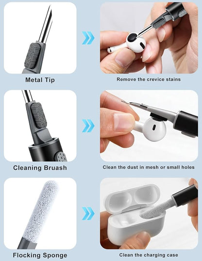 Cleaner Kit for Airpods, Earbuds Cleaning kit for Airpods Pro 1 2 3, Phone Cleaner kit with Brush for Bluetooth Earbuds Cleaner, Wireless Earphones,iPhone,Laptop, Camera (Black)