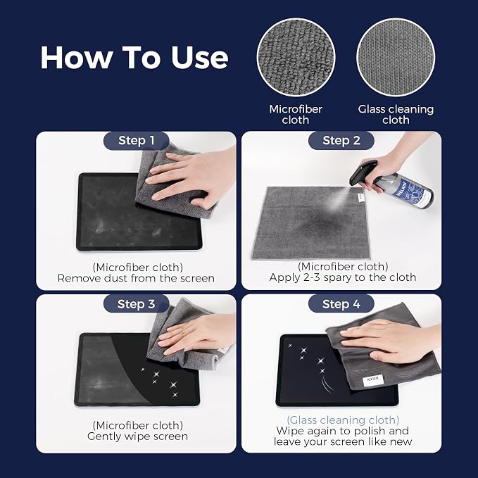 WELKIN Screen Cleaner Spray Kit (550ml + 60ml) - Cleaning Mist for TV, Laptop, Computer, Phone Touchscreen - 2 Sprayers，1 Microfiber Cloth & 1 Glass Wipe Included