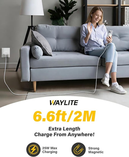 25W Magnetic Wireless Charger, 6FT Fast Charging Pad Qi2.2 Wireless Charge for iPhone 17 16 /AirPods3/2/Pro/for Galaxy S26 Ultra/Pixel 10 Series, Portable Charger for Desk& Travel(2Pack,White)