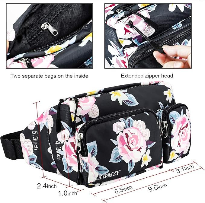CXWMZY Fanny Packs For Women & Men, Waist Bag Hip Bum Bag Strap Extension Large Capacity Easy Carry Any Phone Passport Wallet for Outdoors Workout Traveling Casual Running Hiking Cycling Dog Walking