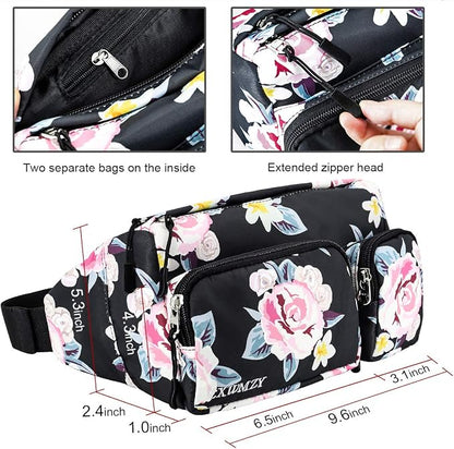 CXWMZY Fanny Packs For Women & Men, Waist Bag Hip Bum Bag Strap Extension Large Capacity Easy Carry Any Phone Passport Wallet for Outdoors Workout Traveling Casual Running Hiking Cycling Dog Walking