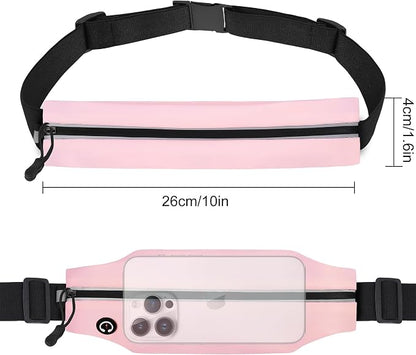 Slim Running Belt For Men and Women Waist Fanny Pack Phone Holder Pouch Bag Reflective Zipper Pocket Workout Cycling Fitness Light Pink