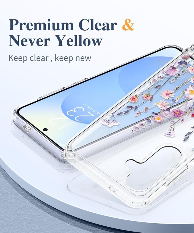 GVIEWIN for Samsung Galaxy S25 Plus Case, Clear Floral Slim Shockproof Protective Women Phone Case, Non-Yellowing, with Screen Protector & Camera Lens Protector for S25 Plus 6.7", Floratopia/Colorful