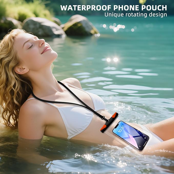 Waterproof Phone Pouch, Waterproof Phone Case with Lanyard for iPhone, Samsung, IPX8 Cellphone Beach Dry Bag Kayak Cruise Ship Essentials 2Pack-7.5"