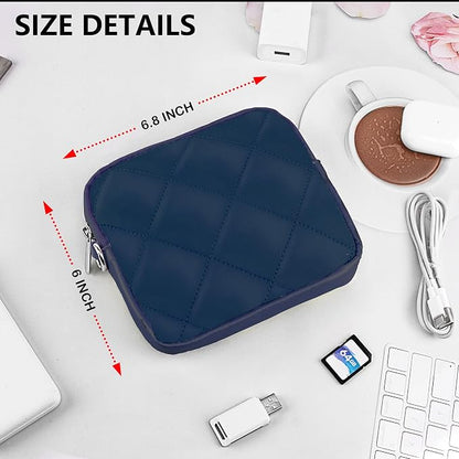 Puffy Quilted Travel Cable Electronic Organizer for Accessories Laptop MacBook Power Adapter, Wireless Mouse, for iPhone Charger, Cellphone, Power Bank