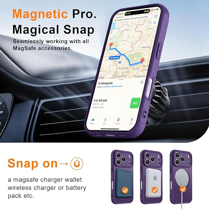 MOCCA Magnetic for iPhone 17 Pro Case, (Compatible with Magsafe) (16FT Military Grade Protection) Full Camera Protection Anti-Fingerprint Slim Translucent Matte Phone Cover 6.3",Deep Purple